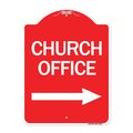 Signmission Church Office With Right Arrow, Red & White Aluminum Architectural Sign, 18" x 24", RW-1824-24276 A-DES-RW-1824-24276